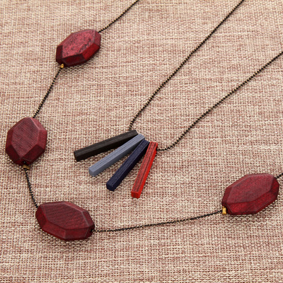 外贸饰品 欧美项链女毛衣链速卖通批发义乌饰品木质菱形长条复古