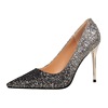 European and American style women’s shoes high heel shallow mouth pointed sexy thin nightclub color gradient Sequin sing