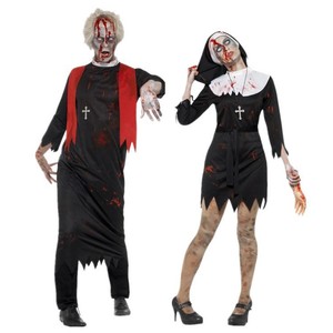 Halloween couple costume Ghost Festival costume horror Christian Catholic Jesus service male priest nun zombie Costume