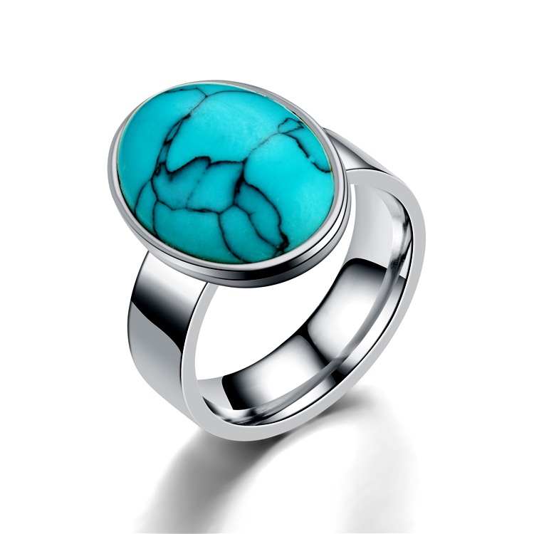 Wholesale Retro Turquoise Stainless Steel Couple Ring Nihaojewelry display picture 2