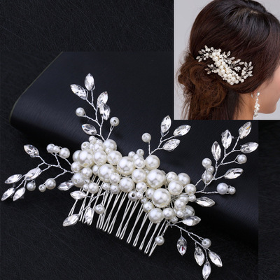 Hairpin hair clip hair accessories for women exquisite handmade pearl hair comb headdress crystal pearl necklace set Niang jewelry