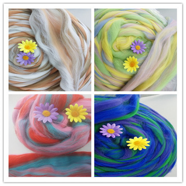 Mixed color fancy wool strip wool felt poking material package segment dyed dirty braid photography background mixed color floral wool