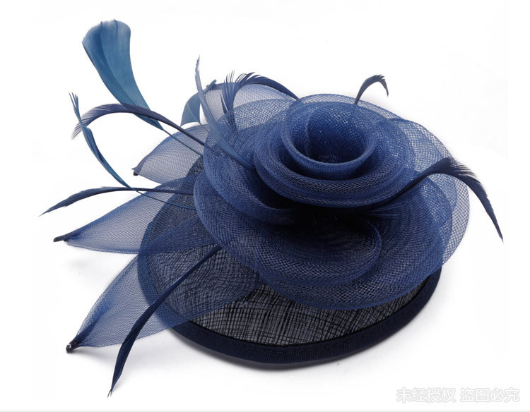 芮缇雅头饰 速卖通新款手工亚麻新娘礼帽 创意羽毛宫廷宴会小帽子详情图14