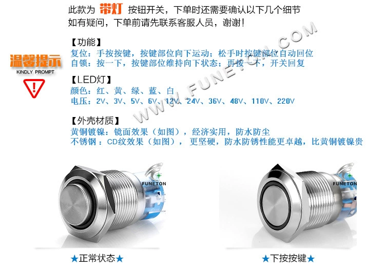 Lamp, waterproof metal button, switch key, 22mm