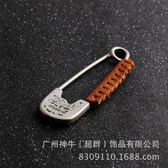 E105 復古克錫色電鍍縫製咖啡皮款胸針批發神牛公司出品扣針