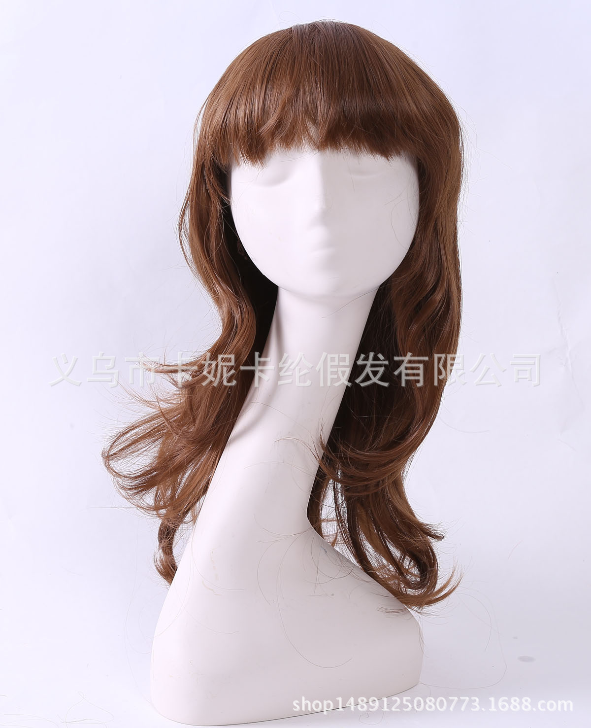 Peluca de moda popular peluca larga rizada marrón dorado para mujer flequillo peluca de cuero cabelludo realista para mujer