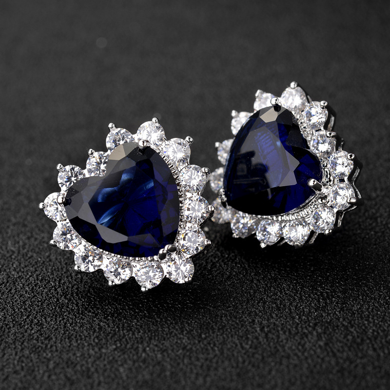 28g Weight Artificial Gemstones Inlay Material Earrings, Ear Studs Classification Wedding, Travel Occasion Copper Material Heart Pattern Women'S Gender Fashion Style Purple, Green, Silver Color Fashion Jewelry Simple And Sweet Inlaid With Aaa Zircon Heart-shaped Earrings 6