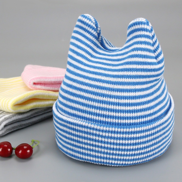 MZ4975牛角条纹简约宝宝毛线帽秋季新款儿童帽子宝宝针织帽批发