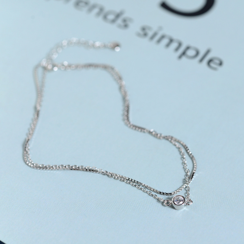 925 Sterling Silver Anklet double-deck Box chain zircon Foot ring wholesale Silver anklets the republic of korea Like a breath of fresh air Foot ornaments
