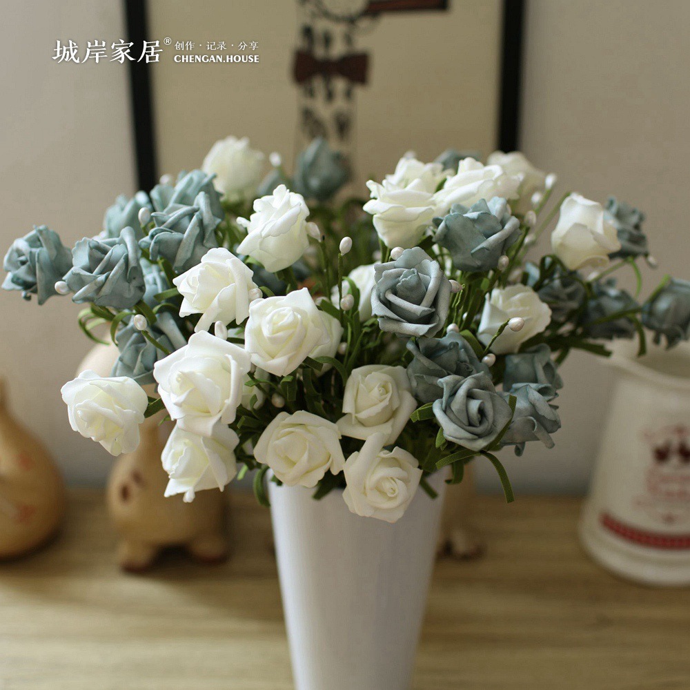 【城岸B0120】春色珍珠玫瑰 PE泡沫仿真花假花絹花塑料花廠家批發