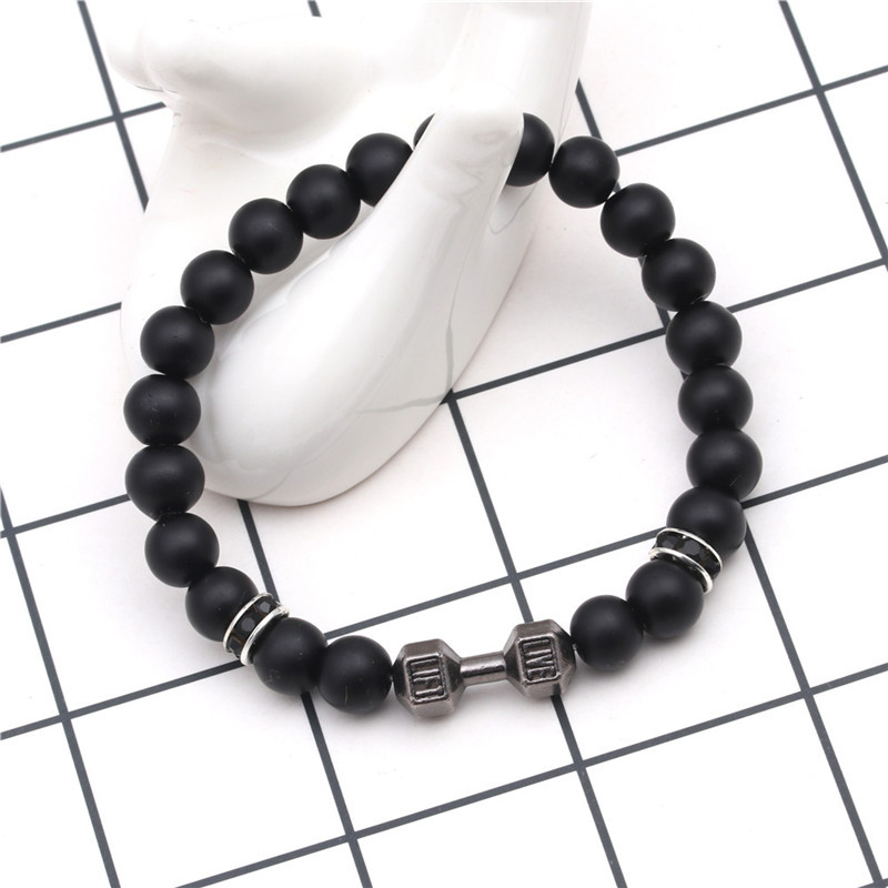 Matte Black Frosted Stone Bracelet Beads 8mm Stretch Natural Stone Dumbbell Bracelet Bracelet Bracelet Wholesale display picture 6