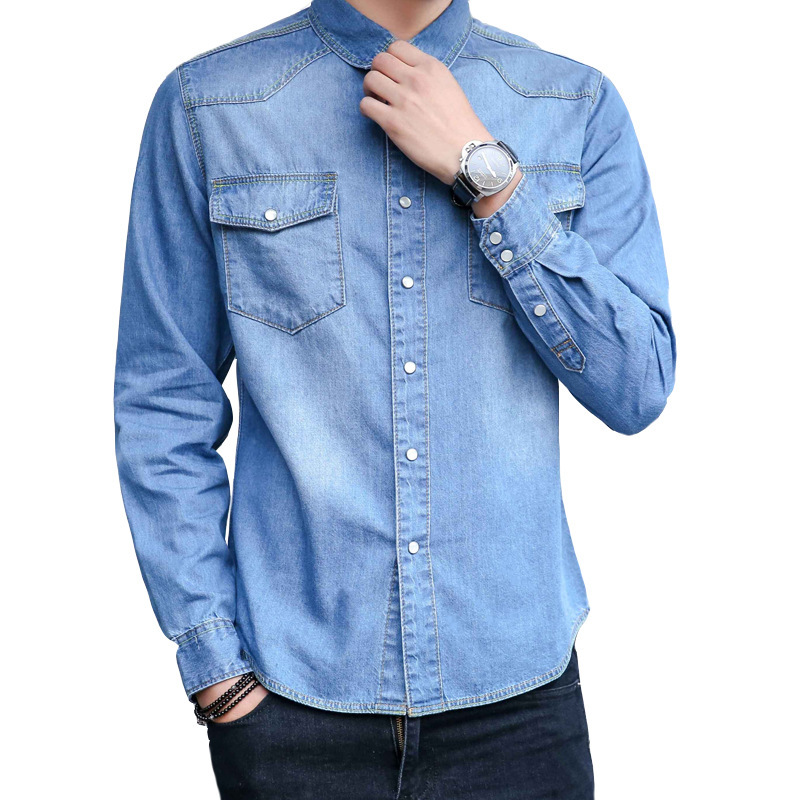 Spring and autumn men's denim shirt Korean fashion slim long sleeve shirt men's new cotton denim wholesale