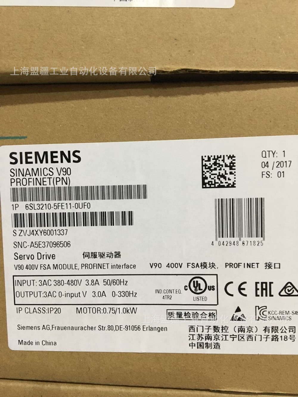 全新西门子V90驱动器 1KW 6SL3210-5FE11-0UF0 现货