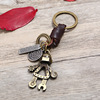 Leather keychain with zipper, metal robot, fashionable accessory, Korean style, genuine leather, wholesale