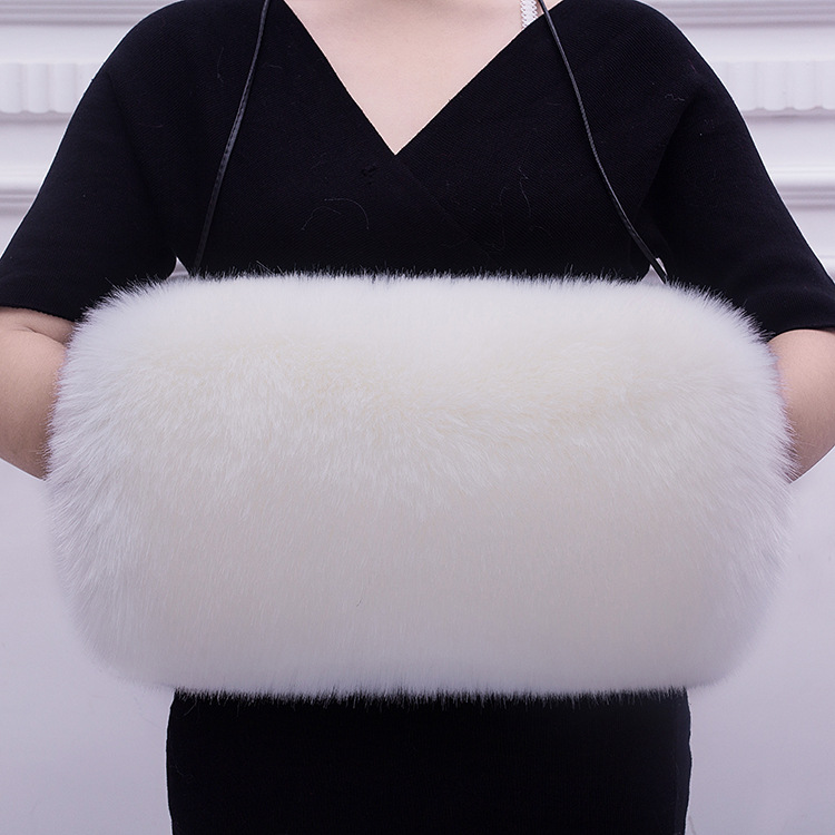 捂手筒加厚仿真狐狸毛暖手宝仿皮草保暖手桶毛毛抱枕肩带捂手宝宝
