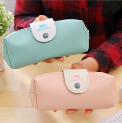 Minimalist Korean Button Pen Pouch, Fresh and Cute Mustache PU Large Capacity Student Pencil Case, Storage Bag with Large Capacity