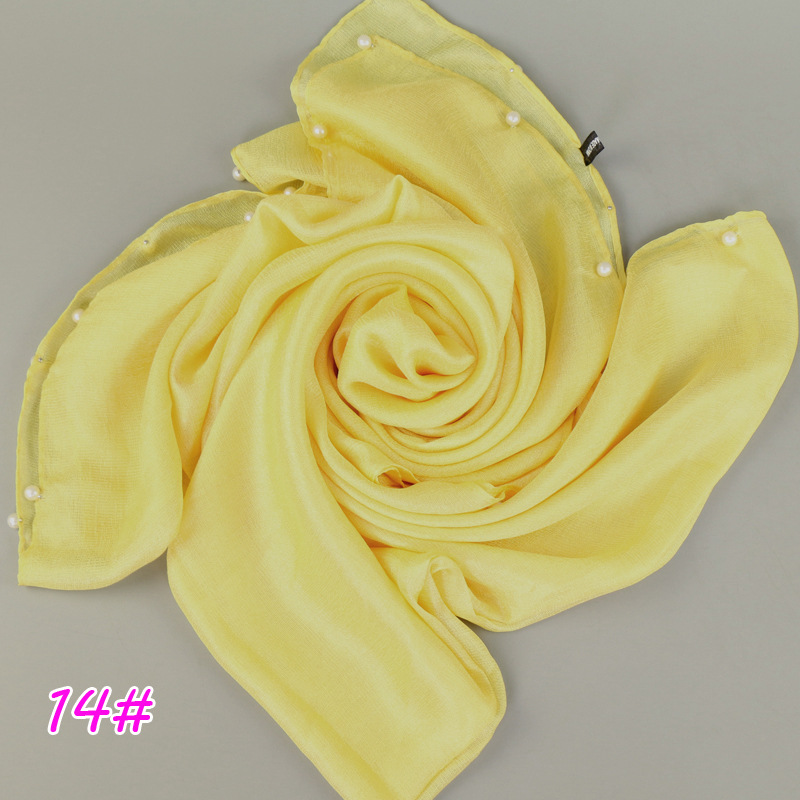 14# -钉珍珠围巾荷兰亚麻单色围巾