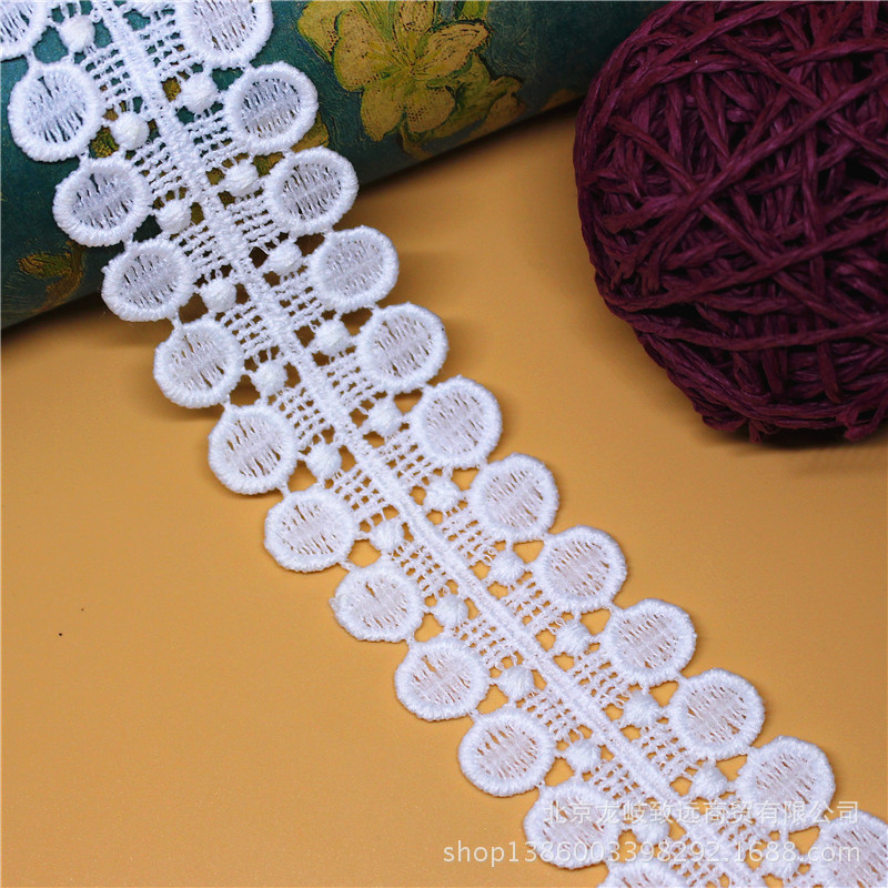 高档水溶牛奶丝花边 3.5公分涤纶丝条码镂空花边刺绣花边服装辅料