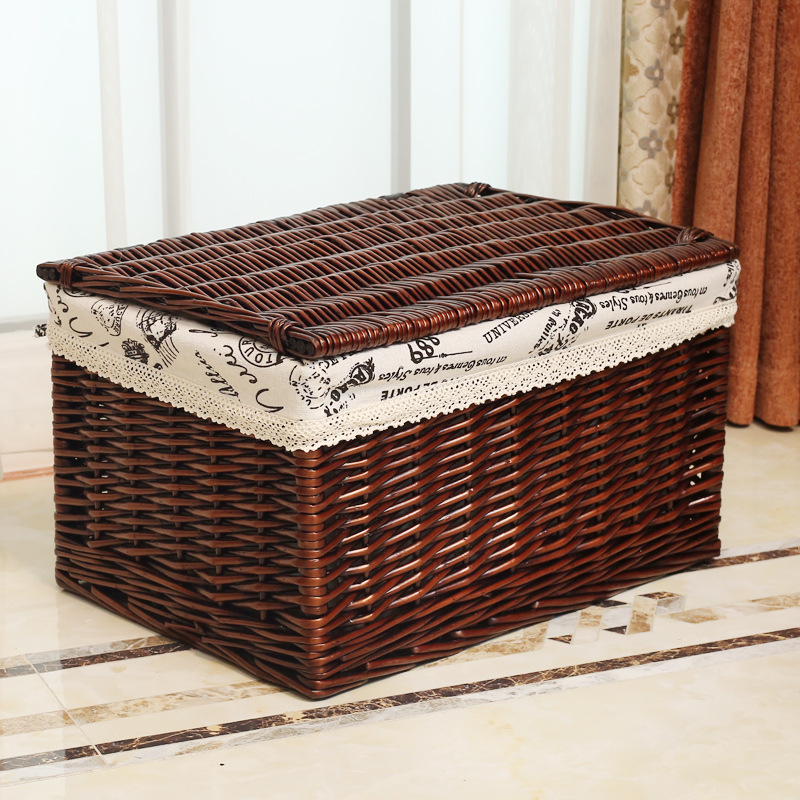Caja de almacenamiento al por mayor con tapa caja de almacenamiento de ratán tejido caja de almacenamiento ropa juguetes caja de almacenamiento en casa Willow