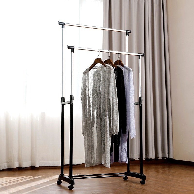 工厂直销双杆晾衣架 落地折叠晾晒架升降家居室内阳台晾衣架