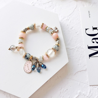 Butterfly Butterfly Korean Edition manual Beading Natural Stone Bracelet crystal Leaf Clock tassels Pendant Hand string Bracelets Accessories