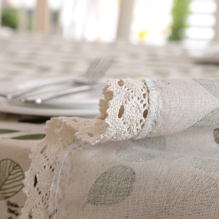 Pastoral Style Green Leaf Print Polyester Cotton Tablecloth_voghion.com