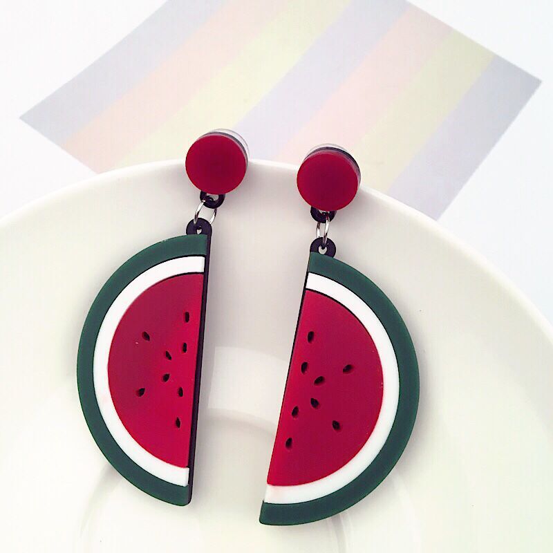 Exaggerated Fruit Lemon Strawberry Watermelon Acrylic Long Earrings Women display picture 4