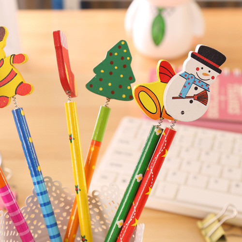 Christmas creative cartoon pencil wooden pen school supplies primary school students creative stationery prizes Christmas gifts