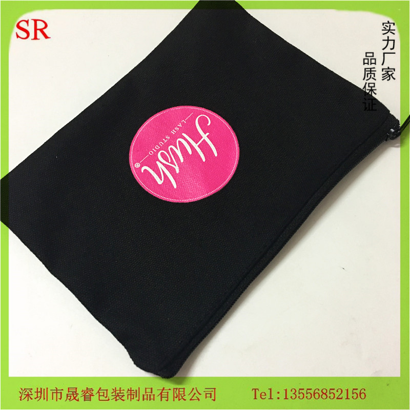定制简约韩国卡通拉链笔袋 10安黑色帆布拉链包 全棉拉链化妆包