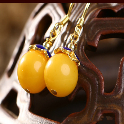 Manufactor Direct selling natural Beeswax Yellow chanterelles Old beeswax Cloisonne lady Earrings