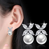 Silver long earrings from pearl, universal fashionable accessory with tassels, mid-length