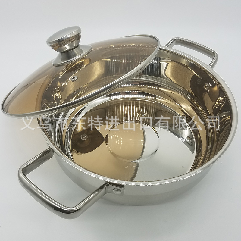 厂家直销不锈钢双耳汤锅高档家用火锅玻璃盖多用途汤锅礼品锅详情图5