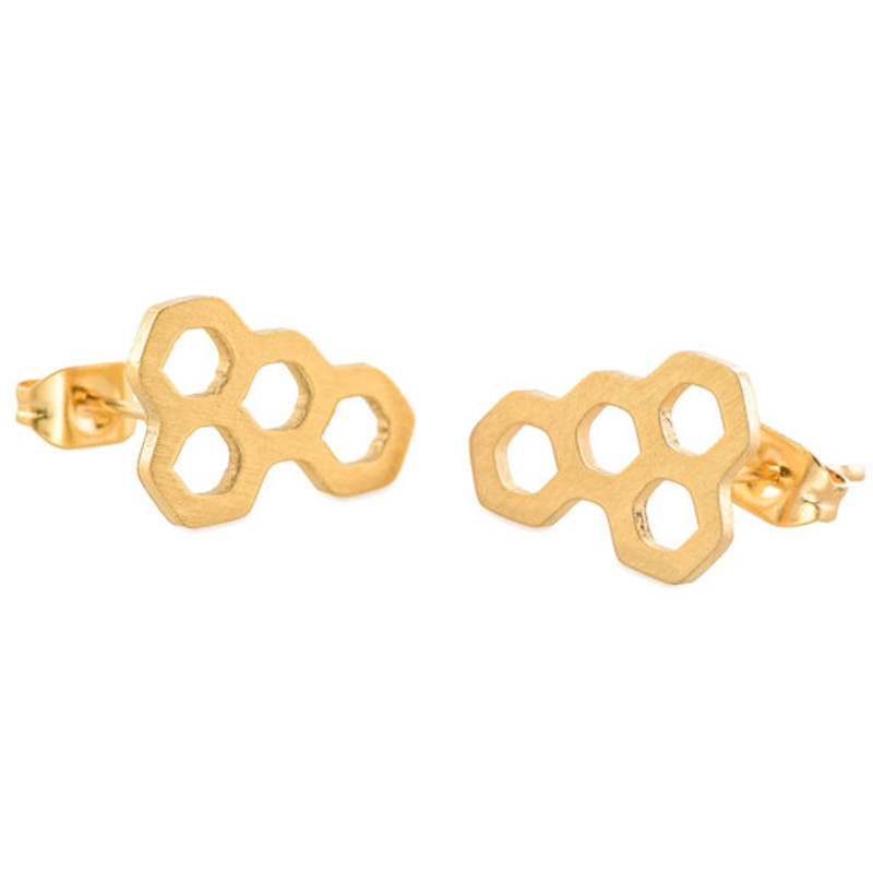 New Simple Honeycomb Stud Alloy Plating Hollow Geometric Hexagon Stud Earrings Wholesale display picture 2