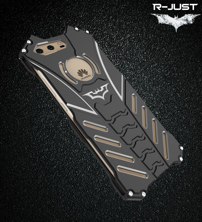 R-Just Batman Shockproof Aluminum Shell Metal Case with Custom Batarang Stent for Huawei P10 & Huawei P10 Plus
