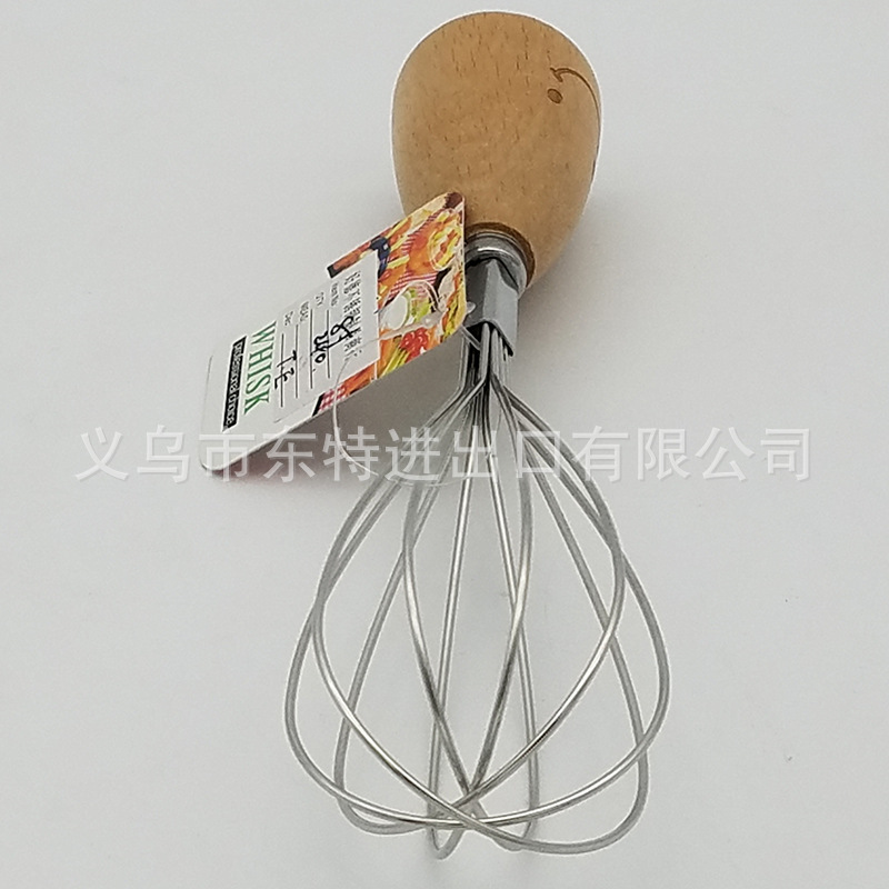 Factory direct sales stainless steel egg beater with oak handle, egg and cream baking mixer, household mini egg beater detail image 5
