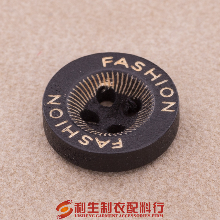 利生现货  15MM 甄品黑色四眼回旋纹木头扣 fahion木质衬衫纽扣