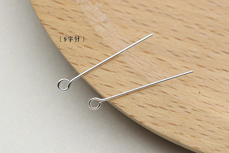 S925 plata de ley 0.6mmT aguja de 9 caracteres aguja redonda accesorios de bricolaje aguja de plata pendientes pulsera con cuentas