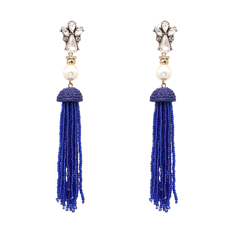 Aretes De Mujer De Estilo Nacional Bohemio Pendientes Largos De Borla Pendientes De Perlas De Arroz De Estilo Europeo Y Americano Joyería display picture 12