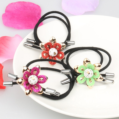 new pattern Korean Edition rubber string Plating color Gypsophila Flower Hair rope Double-stranded Warhead Hair 2 yuan wholesale