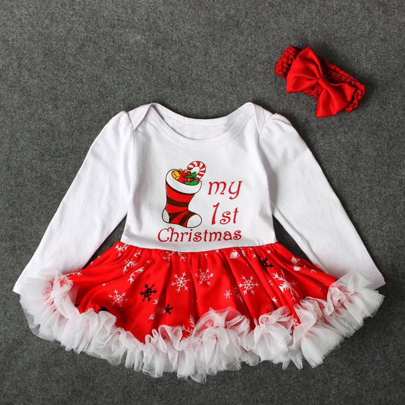 Festliches Mädchen Weihnachtskleid Mit Haarband Set_voghion.com