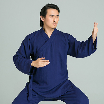 Tai chi kunfu uniforms for men Linen training suit ancient oblique collar set wushu tai ji quan performance martial arts suit