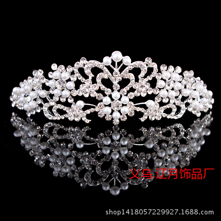 Korean-style new bridal crown wedding accessories bridal Rhinestone Crown Pearl alloy Crown manufacturers spot wholesale