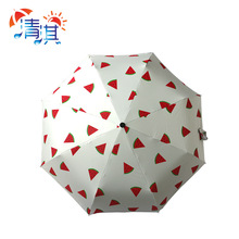 创意西瓜折叠三折太阳伞超强防晒防紫外线黑胶个性遮阳伞批发