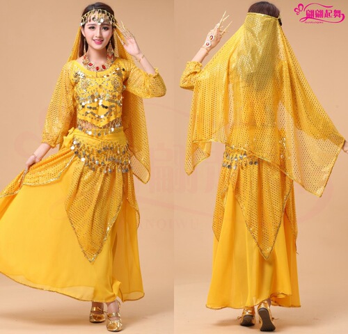 Belly dance practice clothing Indian dance performance clothing long-sleeved highlight skirt new belly dance practice clothing set