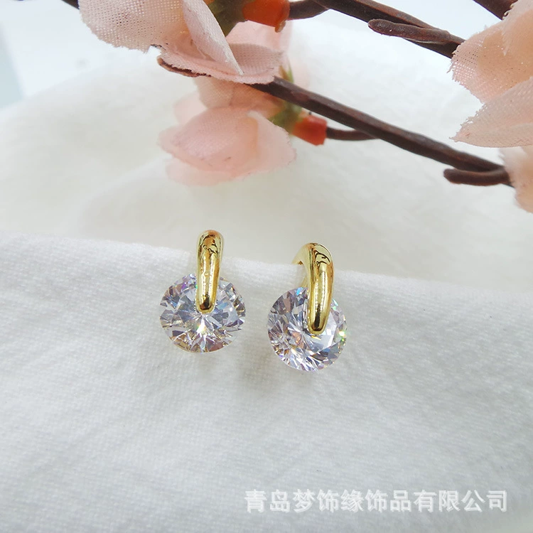 Позолоченные простые круглые граненые серьги с цирконием Super Flash Популярные модные серьги для женщин 004