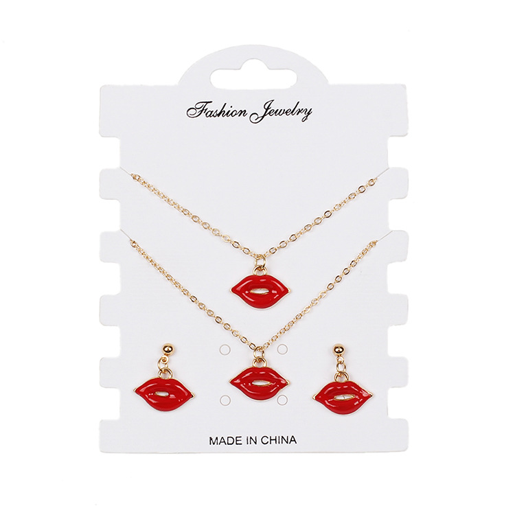 Hot-selling Jewelry Bracelet Earrings Necklace Set Creative Red Lips Necklace Set display picture 1