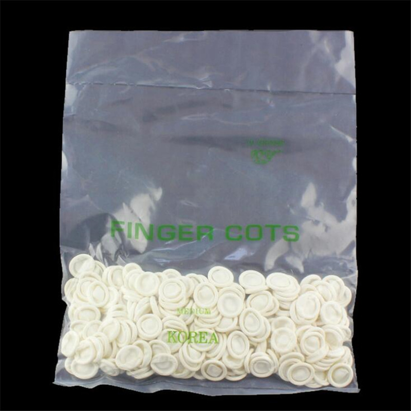 Suministros de uñas al por mayor guantes de dedo guantes de látex desechables guantes de goma de uñas blancas sobre 800 unids/bolsa