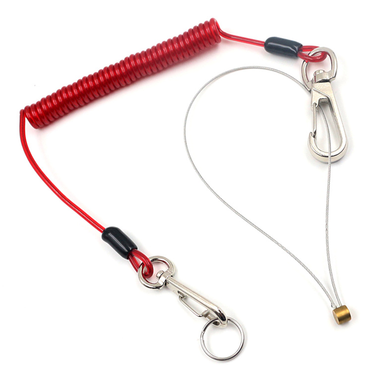 Fabricantes al por mayor caucho retráctil anirrobo cuerda de seguridad de resorte cuerda de alambre de acero artilharia de pesca al aire libre perdida