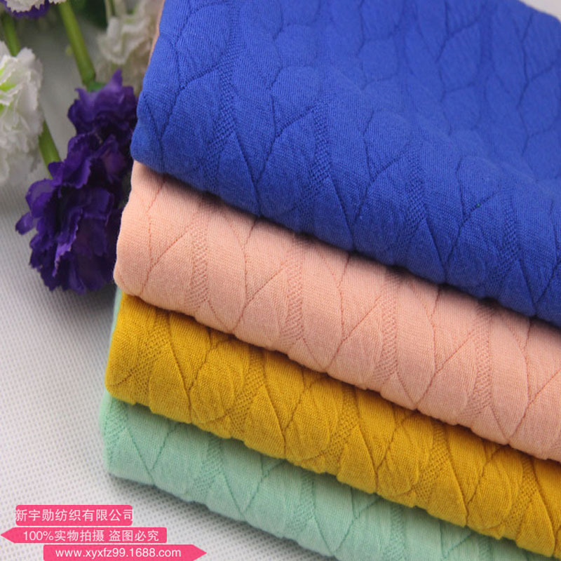 小麻花布冬季超保暖双层全涤空气层夹棉针织提花时装面料  速卖通