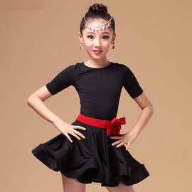 儿童演出服拉丁舞裙少儿拉丁舞服装女童比赛考级练功服短袖舞蹈服